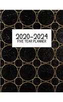 2020-2024 Five Year Planner: Jan 2020-Dec 2024, 5 Year Planner, black golden circles marble digital paper cover, featuring 2020-2024 Overview, daily, weekly, monthly view, areas