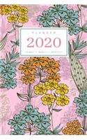 Planner 2020 Hourly Weekly Monthly: 6x9 Medium Notebook Organizer with Hourly Time Slots - Jan to Dec 2020 - Illustrated Colorful Flower Design Pink