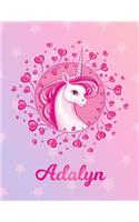 Adalyn: Unicorn Large Blank Primary Handwriting Learn to Write Practice Paper for Girls - Creative Pink Purple Magical Horse Personalized Letter A Initial C