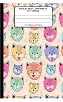 Wide Ruled Composition Notebook 6" x 9". 120 Pages.: Book Cover With Beautiful Cute Cat Seamless Pattern For Children 99Funny Cats Book Cover. I Love Cats Background Pattern.