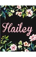 Hailey: Personalised Name Notebook/Journal Gift For Women & Girls 100 Pages (Black Floral Design)