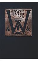 Notebook: Art Nouveau Initial W - Copper on Black - Lined Diary / Journal