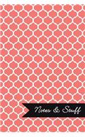 Notes & Stuff - Lined Notebook with Coral Moroccan Trellis Pattern Cover