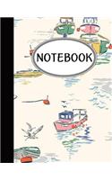 Notebook: Journal Dot-Grid, Graph, Lined, Blank No Lined: Boat painting: Pocket Notebook Journal Diary, 110 pages, 8.5" x 11"