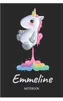 Emmeline - Notebook: Blank Lined Personalized & Customized Name Rainbow Farting Unicorn School Notebook / Journal for Girls & Women. Funny Unicorn Desk Accessories for K