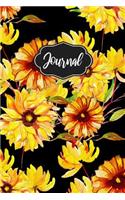 Journal: A 6" X 9" Yellow and Black Floral Blank Lined Journal