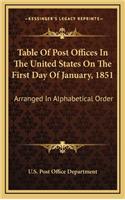 Table Of Post Offices In The United States On The First Day Of January, 1851
