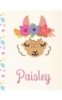 Paisley: Personalized Llama Journal For Girls - 8.5x11 110 Pages Notebook/Diary With Pink Name