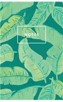 Notes: Minty Banana Leaves Paperback Journal / Diary / Notebook with 100 Lined, Cream-colored Pages for Writing Notes and Hand-Painted Design Elements by T