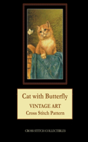 Cat with Butterfly: Vintage Art Cross Stitch Pattern