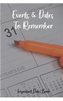 Events and Dates to Remember