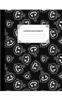 Composition Notebook: Blank Lined College Ruled Notebook Journal - Halloween Themed - Black Jack O Lantern Pumpkins Pattern
