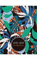 5 Year Monthly Planner Large: 2020 - 2024 Long-Term Planning Book with Year at a Glance Calendars - Leaves Abstract