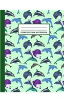 Composition Notebook: Dolphins Pattern Cover Design - Wide Ruled - 120 Blank Lined Pages - 8.5" X 11" - Matte Finished Soft Cover