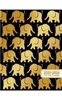 Five Year Planner 2020-2024: 60 Month Yearly Planner Monthly Calendar with Black Gold Elephant Cover