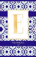 Weekly & Monthly Planner 2020 E: Morocco Blue Moroccan Tiles Pattern Gold Monogram Letter E (7.5 x 9.25 in) Horizontal at a glance Personalized Planner for Women Moms Girls and Scho