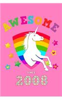 Awesome Since 2008: Unicorn Sheet Music Paper Blank Manuscript Notebook Journal Instrument Composition Book for Musician & Composer Pink Cover for Girls Born in '08 Pre