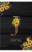 J Journal: Sunflower Journal, Monogram Letter J Blank Lined Diary with Interior Pages Decorated With More Sunflowers.