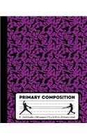 Primary Composition: Softball Player Purple Marble Composition Book for Girls K-2. Sports baseball notebook handwriting paper. Primary ruled - middle dotted guide lines.