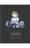 Black Paper SketchBook: Unicorn Weightlifting T Deadlift Fitness Gym Women Large Modern Designed Kawaii Unicorn Black Pages Sketch Book for Drawing Sketching for Gel Pen Pa