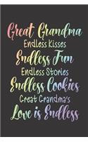 Great Grandma Endless Kisses Endless Fun Endless Stories Endless Cookies Great Grandma's Love Is Endless
