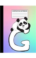 Composition Notebook: Panda Letter G Rainbow Monogram Wide Ruled Lined Note Book - Initial Exercise Book & Journal with Lines for Kids, Teens, Students or Teachers to Wri