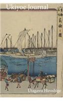 Utagawa Hiroshige Ukiyoe JOURNAL: Porters carrying sedan chairs and travelers on foot and horseback along the waterfront of Takanawa: Timeless Ukiyoe Notebook / Writing Journal - Jap