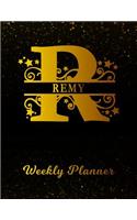 Remy Weekly Planner: 2 Year Personalized Letter R Appointment Book January 2019 - December 2020 Black Gold Cover Writing Notebook & Diary Datebook Calendar Schedule Plan