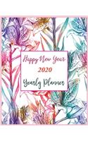 Happy New Year 2020 Yearly Planner: New Year Gift 2020 Christmas Gift 2020 2020 Planner Pretty Simple Planners Botanical Floral Gift For year 2020