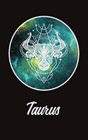 Zodiac Journal: Beautiful Taurus Line Drawing With Sacred Geometry Accent On A Yellow and Green Constellation