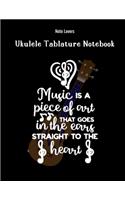 Music Is A Piece Of Art That Goes In The Ears Straight To The Heart: Ukulele Tablature Notebook: Perfect Gift for Ukulele Players