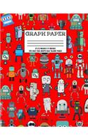 Graph Paper: Notebook Cute Robot Robotic Pattern Red Cover Half Blank Half 5x5 Graphing Paper Composition Book Cute Pattern Cover Graphing Paper Composition Book