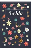 Velda: Lined Writing Notebook with Personalized Name 120 Pages 6x9 Flowers