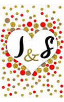 I and S Personalized Monogrammed notebook journal gift with Two Initials for Couples and lovers on valentine's day, wedding anniversary and special occasions with beautiful golden glitter red and confetti cover