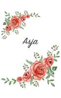 Asja: Personalized Notebook with Flowers and First Name - Floral Cover (Red Rose Blooms). College Ruled (Narrow Lined) Journal for School Notes, Diary Wri