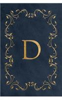 D: Faux leather effect / look gold monogram. Personalized letter ruled journal notebook. Elegant traditional design suitable for all: men, women, girls