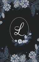 L: Elegant Black & Blue Stylish Floral Monogram Initial L Notebook Blank Lined Paper Journal Gift for Women & Girls
