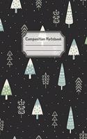 Composition Notebook: Wide Ruled Lined Paper: Large Size 8.5x11 Inches, 110 pages. Notebook Journal: Night Snow Forest Workbook for Children Preschoolers Students Teens K