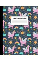 Primary Composition Notebook: Cute Magical Unicorns Navy Draw and Write Journal Story Paper with Picture Space Learning for Grades K-2 Students Kids Boys Girls Large, 8.5 x 11