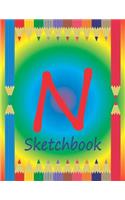 N Sketchbook: Initial N Monogram Sketchbook for Children. Pages Alternate Left Side Dot Grid, Right Side Blank. Colored Pencils on Cover.