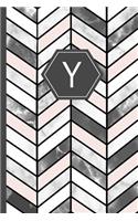 Y: Stylish Chevron Letter Y Monogram, Pink Grey & White Marble Journal 6x9 Inch Blank Lined College Ruled Notebook 120 Page Perfect Bound Glossy Soft C