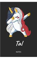 Tal - Notes: Noms Personnalisé Carnet de notes Journal pour les filles et les femmes. Licorne qui dab aux cheveux aux couleurs du drapeau français. Accessoires d