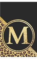 Letter M Notebook: Initial M Monogram Blank Lined Notebook Journal Leopard Print Black and Gold