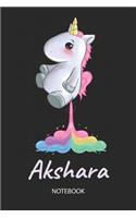 Akshara - Notebook: Blank Ruled Personalized & Customized Name Rainbow Farting Unicorn School Notebook Journal for Girls & Women. Funny Unicorn Desk Accessories for Kin