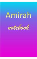 Amirah: Blank Notebook - Wide Ruled Lined Paper Notepad - Writing Pad Practice Journal - Custom Personalized First Name Initial A Blue Purple Gold - Taking 