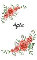 Agla: Personalized Notebook with Flowers and First Name - Floral Cover (Red Rose Blooms). College Ruled (Narrow Lined) Journal for School Notes, Diary Wri