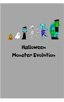 Halloween Monster Evolution: Notizbuch A5 Lustiges Halloween Cover Entwicklung Kürbis Gespent Geist Vampir Alien Zombie Monster