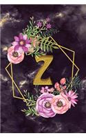Z: Personalized Dot Grid Bullet BUJO Notebook Journal Modern Floral Gold Initial Monogram Letter Z - Many Usage Handy Travel Size For Women Teens