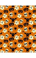 Skull Notebook: Halloween Skeleton Journal Book Ruled Lined Page Writing Kid Teen Girl Boy Women Men Funny Diary Record Plan Note Pad Orange Ghost Pumpkin Bat Star (5 Skull Notebook)