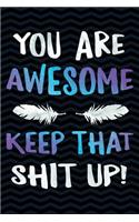 You're Awesome. Keep That Shit Up: Great Motivational Notebook - Inspirational Gifts for Building Confidence - Composition Book with Strong Message for Men or Women - 6 x 9 Wide-Ruled